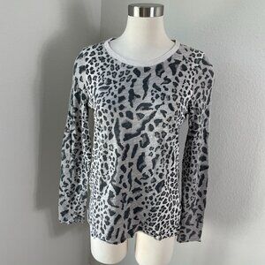 ATM Womens Medium Leopard Long Sleeve Shirt Cotton Casual Crew Neck Top